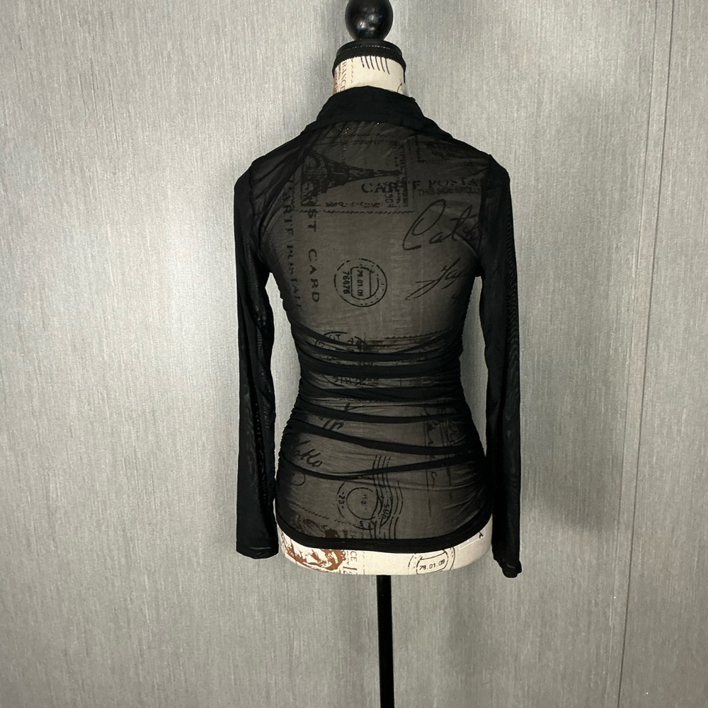 Express Sheer Black Ruched Button-Front Women's Top Size XS - Picture 4 of 12